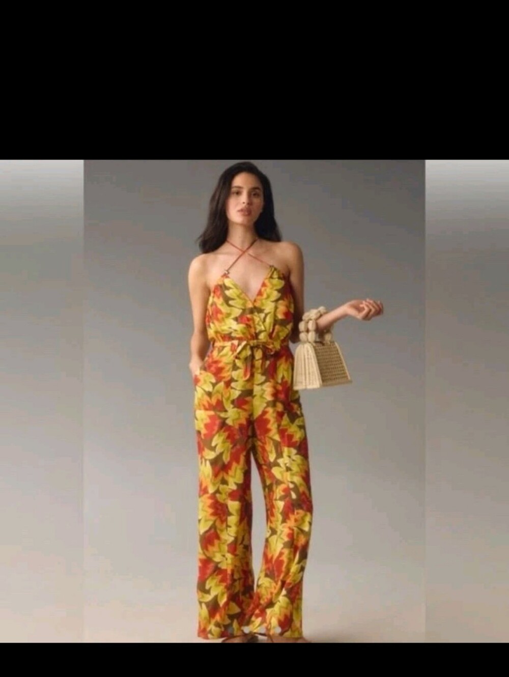 Farm Rio x Anthropologie Fruit Print Jumpsuit Size L Wide Leg One Piece